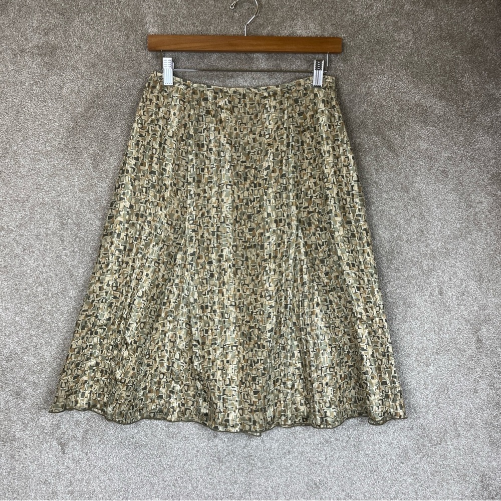 Talbots Skirt Womens 4 Tan Silk Flare Lined Knee Length Side Zip- 4296